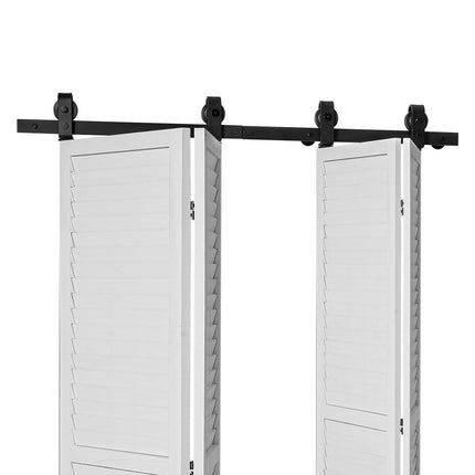 Bi-Folding Sliding Barn Door Hardware Track Kit, 52" Top Mount Track Kit, Slide Smoothly & Quietly, Heavy Duty, Easy to Install, Suitable for Four 12" Closet Pantry Laundry Doors (Not Included).