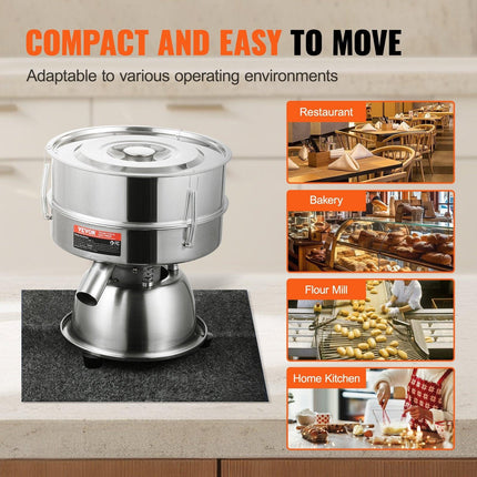 Automatic Electric Vibrating Sieve, Stainless Steel Sifter Shaker Machine with 30+50 Mesh, 45W Automatic Powder Sifter Machine Countertop, Electric Sieve Shaker for Flour Powers, Mungbean, Rice.