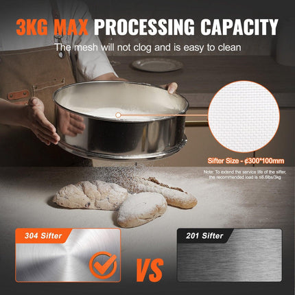 Automatic Electric Vibrating Sieve, Stainless Steel Sifter Shaker Machine with 30+50 Mesh, 45W Automatic Powder Sifter Machine Countertop, Electric Sieve Shaker for Flour Powers, Mungbean, Rice.