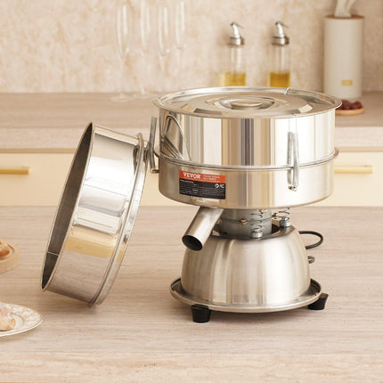 Automatic Electric Vibrating Sieve, Stainless Steel Sifter Shaker Machine with 30+50 Mesh, 45W Automatic Powder Sifter Machine Countertop, Electric Sieve Shaker for Flour Powers, Mungbean, Rice.