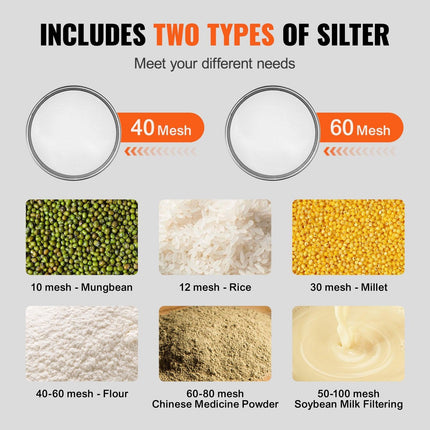 Automatic Electric Vibrating Sieve, Stainless Steel Sifter Shaker Machine with 40+60 Mesh, 45W Automatic Powder Sifter Machine Countertop, Electric Sieve Shaker for Flour Powers, Mungbean, Rice.