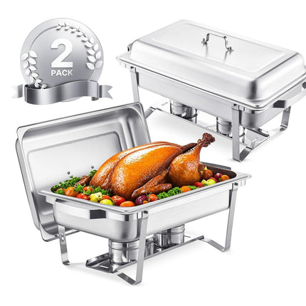 8 Qt 2 Pack Rectangle Chafing Dish Buffet Set Fullsize Pan Stainless Steel.