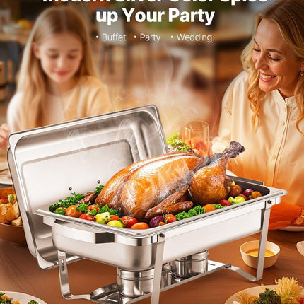 8 Qt 2 Pack Rectangle Chafing Dish Buffet Set Fullsize Pan Stainless Steel.