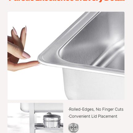 8 Qt 2 Pack Rectangle Chafing Dish Buffet Set Fullsize Pan Stainless Steel.