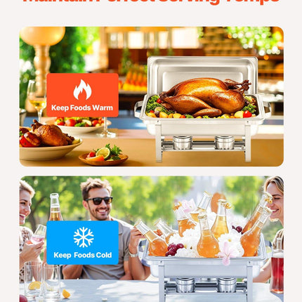 8 Qt 2 Pack Rectangle Chafing Dish Buffet Set Fullsize Pan Stainless Steel.