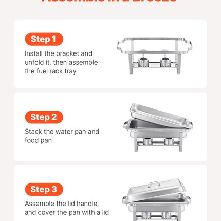 8 Qt 2 Pack Rectangle Chafing Dish Buffet Set Fullsize Pan Stainless Steel.