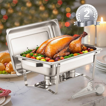 8 Qt 2 Pack Rectangle Chafing Dish Buffet Set Fullsize Pan Stainless Steel.