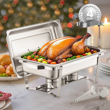 VEVOR 8 Qt 4 Pack Rectangle Chafing Dish Buffet Set Fullsize Pan Stainless Steel.