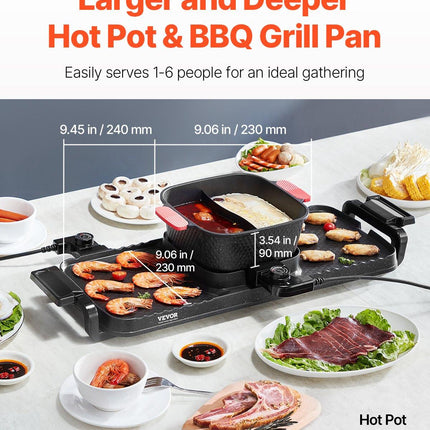 Hot Pot with Grill 2300W 2-in-1 Electric Smokeless BBQ with Removable Pot.