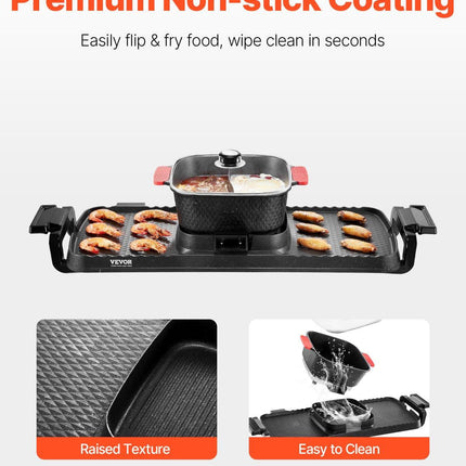 Hot Pot with Grill 2300W 2-in-1 Electric Smokeless BBQ with Removable Pot.