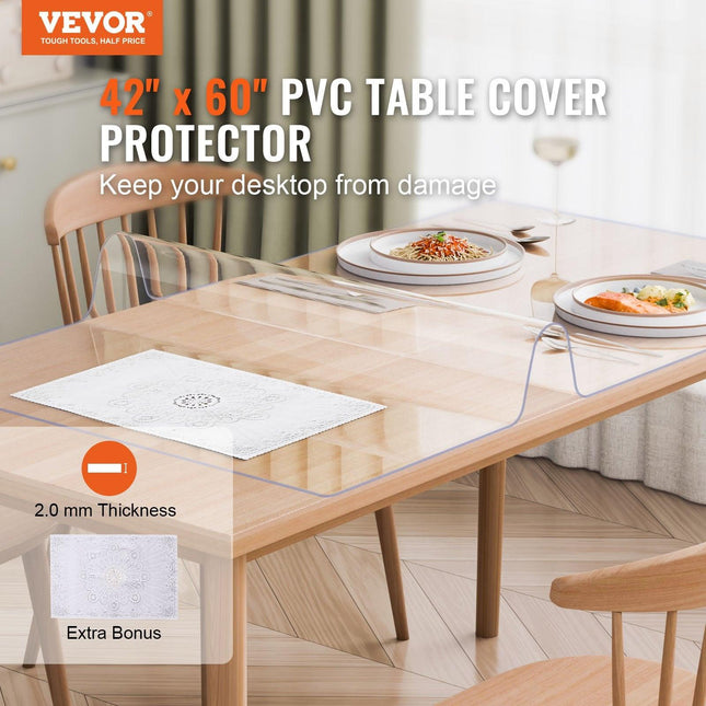 Plastic Table Cover, 42 x 60 Inch 2.0 mm Thick Clear Table Protector, Rectangle PVC Desk Mat, Waterproof & Easy Cleaning Desk Pad Tablecloth, for Office Dresser Dining Room Table Night Stand.