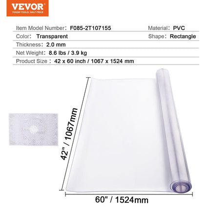 Plastic Table Cover, 42 x 60 Inch 2.0 mm Thick Clear Table Protector, Rectangle PVC Desk Mat, Waterproof & Easy Cleaning Desk Pad Tablecloth, for Office Dresser Dining Room Table Night Stand.
