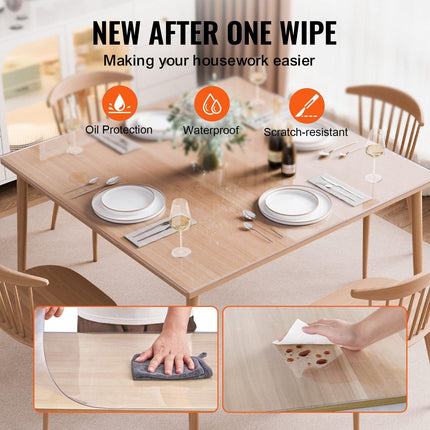 Plastic Table Cover, 48 x 48 Inch 1.5 mm Thick Clear Table Protector, Square PVC Desk Mat, Waterproof & Easy Cleaning Desk Pad Tablecloth, for Office Dresser Dining Room Table Night Stand.