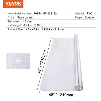 Plastic Table Cover, 48 x 48 Inch 1.5 mm Thick Clear Table Protector, Square PVC Desk Mat, Waterproof & Easy Cleaning Desk Pad Tablecloth, for Office Dresser Dining Room Table Night Stand.