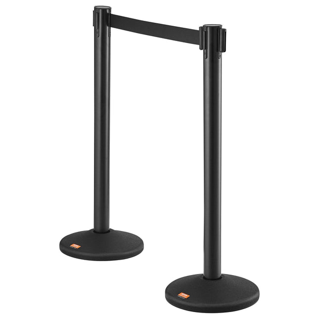 Crowd Control Stanchions, 2-Pack Crowd Control Barriers with 6.5FT Black Retractable Belt, Plastic Stanchion Queue Post, Belt Barriers Line Divider Stanchion Set for Party, Airport, Exhibition.