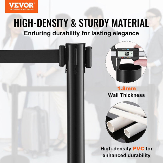 Crowd Control Stanchions, 2-Pack Crowd Control Barriers with 6.5FT Black Retractable Belt, Plastic Stanchion Queue Post, Belt Barriers Line Divider Stanchion Set for Party, Airport, Exhibition.