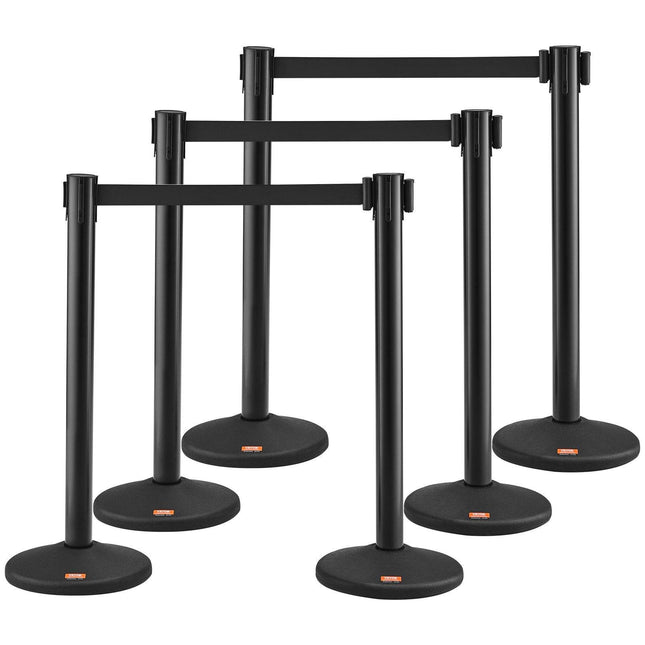 Crowd Control Stanchions, 6-Pack Crowd Control Barriers with 3PCS 6.5FT Black Retractable Belts, Plastic Stanchion Queue Post, Belt Barriers Line Divider Stanchion Set for Airport, Exhibition.