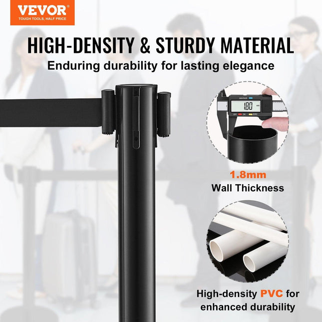 Crowd Control Stanchions, 6-Pack Crowd Control Barriers with 3PCS 6.5FT Black Retractable Belts, Plastic Stanchion Queue Post, Belt Barriers Line Divider Stanchion Set for Airport, Exhibition.