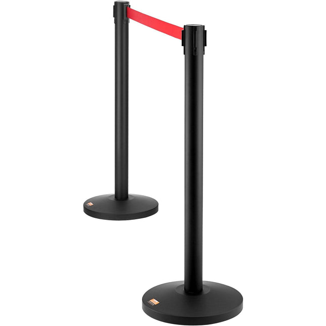 Crowd Control Stanchions, 2-Pack Crowd Control Barriers, Carbon Steel Baking Painted Stanchion Queue Post with 11FT Red Retractable Belt, Belt Barriers Line Divider for Exhibition, Airport.