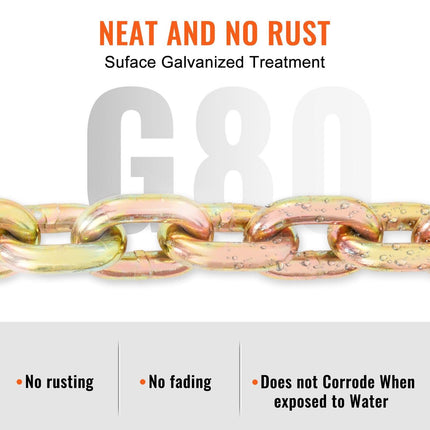 Transport Binder Chain, 220 kg Working Load Limit, 3/8'' x 20' G80 Tow Chain Tie Down with Grab Hooks, DOT Certified, Galvanized Coating Manganese Steel for Dock Factory Construction Site.