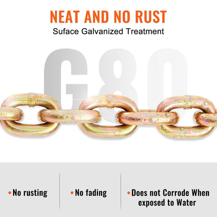 Transport Binder Chain, 2222 kg Working Load Limit, 5/16''x20' G80 Tow Chain Tie Down with Grab Hooks, DOT Certified, Galvanized Coating Manganese Steel for Dock Factory Construction Site, 2Pack.