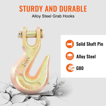 Transport Binder Chain, 2222 kg Working Load Limit, 5/16''x20' G80 Tow Chain Tie Down with Grab Hooks, DOT Certified, Galvanized Coating Manganese Steel for Dock Factory Construction Site, 2Pack.