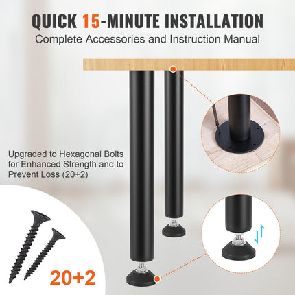 406.4MM Adjustable Desk Legs, Reinforced Steel Office Table Furniture legs Set of 4 for DIY, 1200 lbs Load Capacity Heavy Duty Desk Legs, Quick Instalation Legs with Adjustable Foot Cup Black.