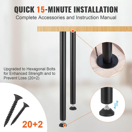 711.2MM Adjustable Desk Legs, Reinforced Steel Office Table Furniture legs Set of 4 for DIY, 544.3KG Load Capacity Heavy Duty Desk Legs, Quick Instalation Legs with Adjustable Foot Cup Black.