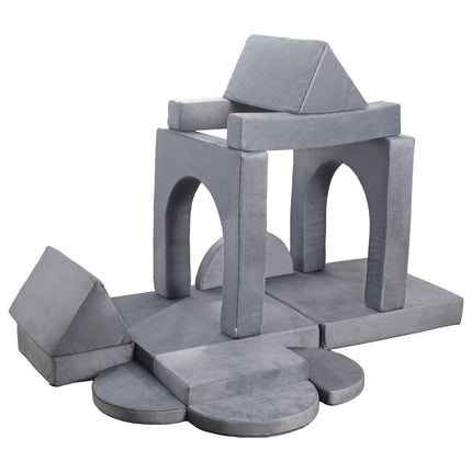 VEVOR Modular Kids Play Couch, Sectional Toddler Sofa with Armrests, 28D Sponge & Short Pile, Convertible Kids Modular Couch DIY Creative Combination for Playroom, Bedroom, Living Room, 14 Pcs, Gray.