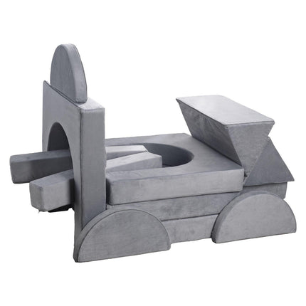 VEVOR Modular Kids Play Couch, Sectional Toddler Sofa with Armrests, 28D Sponge & Short Pile, Convertible Kids Modular Couch DIY Creative Combination for Playroom, Bedroom, Living Room, 14 Pcs, Gray.
