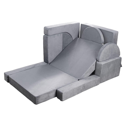 VEVOR Modular Kids Play Couch, Sectional Toddler Sofa with Armrests, 28D Sponge & Short Pile, Convertible Kids Modular Couch DIY Creative Combination for Playroom, Bedroom, Living Room, 14 Pcs, Gray.