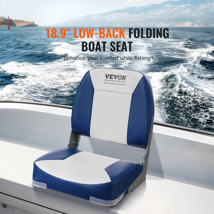 Boat Seat Low Back Fold-Down Fishing Boat Chair with Sponge Padding 2 Pack.