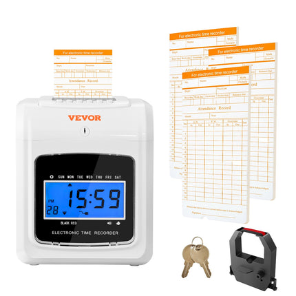 Punch Time Clock, Time Tracker Machine for Employees of Small Business, 6 Punches per Day, Time Clock Punch Machine Includes 102 Time Cards, 1 Ink Ribbon and 2 Security Keys.