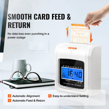 Punch Time Clock, Time Tracker Machine for Employees of Small Business, 6 Punches per Day, Time Clock Punch Machine Includes 102 Time Cards, 1 Ink Ribbon and 2 Security Keys.