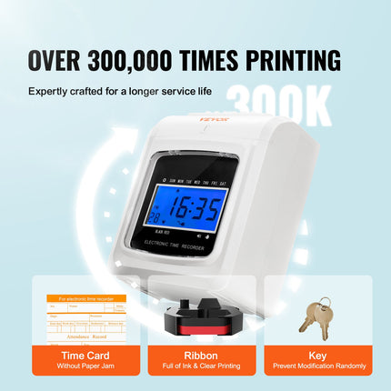 Punch Time Clock, Time Tracker Machine for Employees of Small Business, 6 Punches per Day, Time Clock Punch Machine Includes 102 Time Cards, 1 Ink Ribbon and 2 Security Keys.