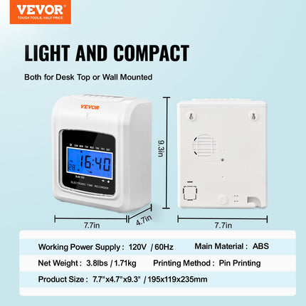 Punch Time Clock, Time Tracker Machine for Employees of Small Business, 6 Punches per Day, Time Clock Punch Machine Includes 102 Time Cards, 1 Ink Ribbon and 2 Security Keys.