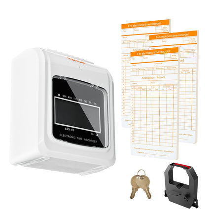 Punch Time Clock, Time Tracker Machine for Employees of Small Business, 6 Punches per Day, Time Clock Punch Machine Includes 102 Time Cards, 1 Ink Ribbon and 2 Security Keys.
