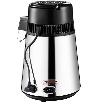 1.1 Gal Water Distiller, 0.3 Gal/H, 750W Distilled Water Maker Machine 0-99H Timing Set Temp Display, 304 Stainless Steel Countertop Distiller Glass Carafe Cleaning Powder 3 Carbon Packs, Silver.