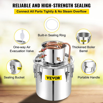 50L Water Alcohol Distiller Copper Moonshinestill Brewing w/ Water Pump.
