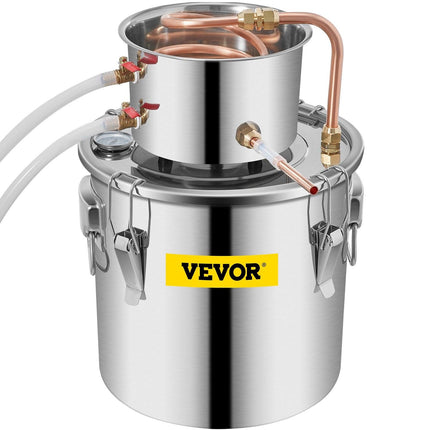 Moonshine Still 3 Gal 12L Stainless Steel Water Alcohol Distiller Copper Tube Home Brewing Kit Build-in Thermometer for DIY Whisky Wine Brandy, 3Gal, Sliver.