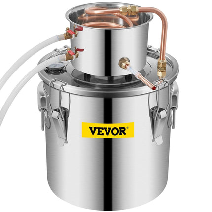 Moonshine Still 5 Gal 21L Stainless Steel Water Alcohol Distiller Copper Tube Home Brewing Kit Build-in Thermometer for DIY Whisky Wine Brandy, 5Gal, Silver.