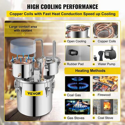 30L 8Gal Alcohol Distiller Water Spirit Boiler Home Brew Copper Alcohol Still.