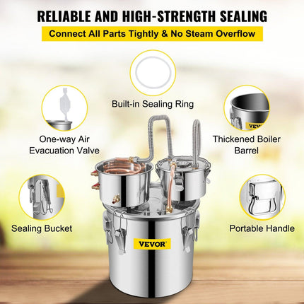 30L 8Gal Alcohol Distiller Water Spirit Boiler Home Brew Copper Alcohol Still.