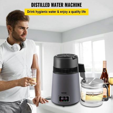 Home Water Distiller Distilled Water Maker 4 L with Dual Temp Display Grey.