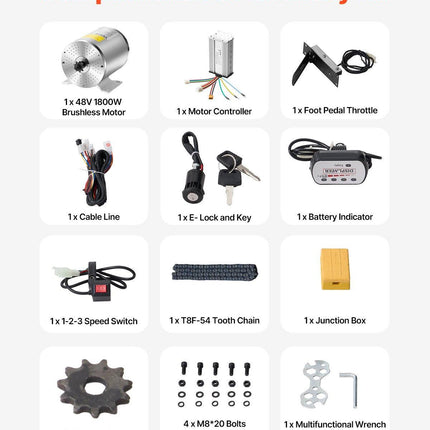 1800W Electric Brushless DC Motor Kit - 48V 4500rpm Motor with Upgraded Speed Controller, Foot Pedal and Throttle Grip Kit for Go Karts E-Bike Motorcycle Scooter.