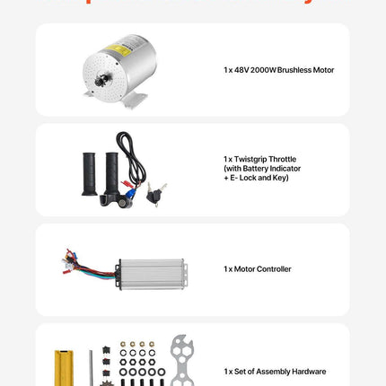 2000W Electric Brushless DC Motor Kit - 48V 4300rpm Motor with Upgraded Speed Controller and Throttle Grip Kit for Go Karts E-Bike Motorcycle Scooter DIY.