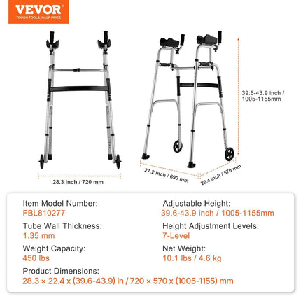 VEVOR Folding Walker — Adjustable Aluminium.