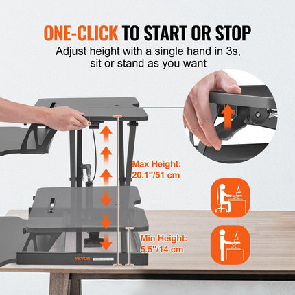 Standing Desk Converter, Two-Tier Stand up Desk Riser, 800 mm Large Sit to Stand Desk Converter,140-510 mm Adjustable Height, for Monitor, Keyboard & Accessories Used in Home Office.