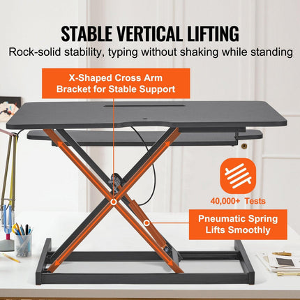 Standing Desk Converter, Two-Tier Stand up Desk Riser, 800 mm Large Sit to Stand Desk Converter,140-510 mm Adjustable Height, for Monitor, Keyboard & Accessories Used in Home Office.