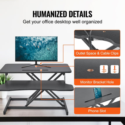 Standing Desk Converter, Two-Tier Stand up Desk Riser, 800 mm Large Sit to Stand Desk Converter,140-510 mm Adjustable Height, for Monitor, Keyboard & Accessories Used in Home Office.